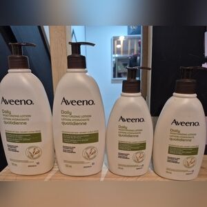 4 New Aveeno Daily Moisturizing Lotion. Fragrance Free. Nourishes Dry Skin.